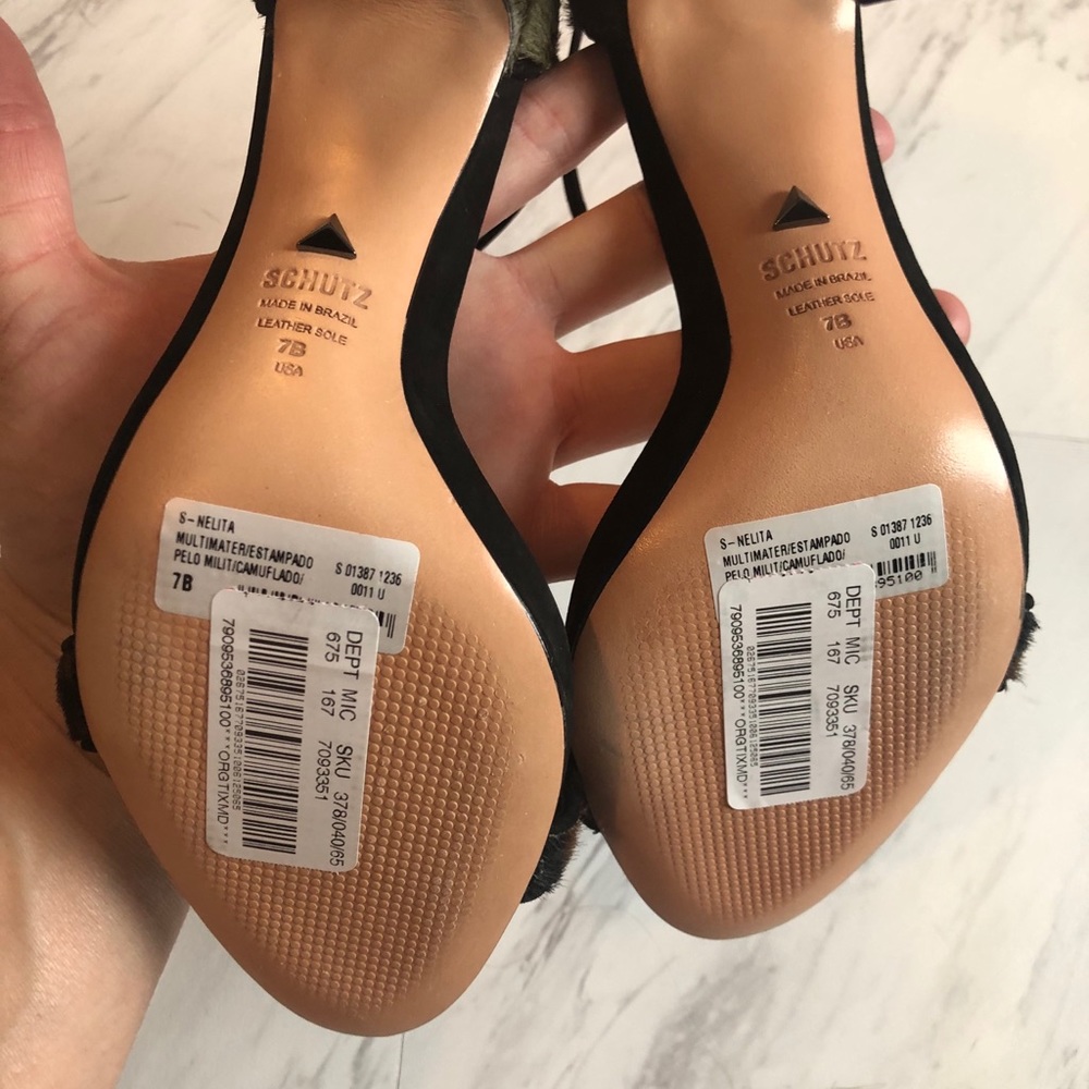 Schutz Nelita Camo Calf Hair Heel 7 - Picture 8 of 9